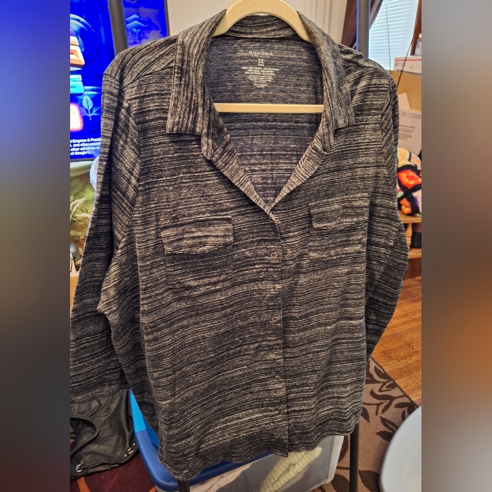 Sonoma Heathered Black Button-down Top Size 3x